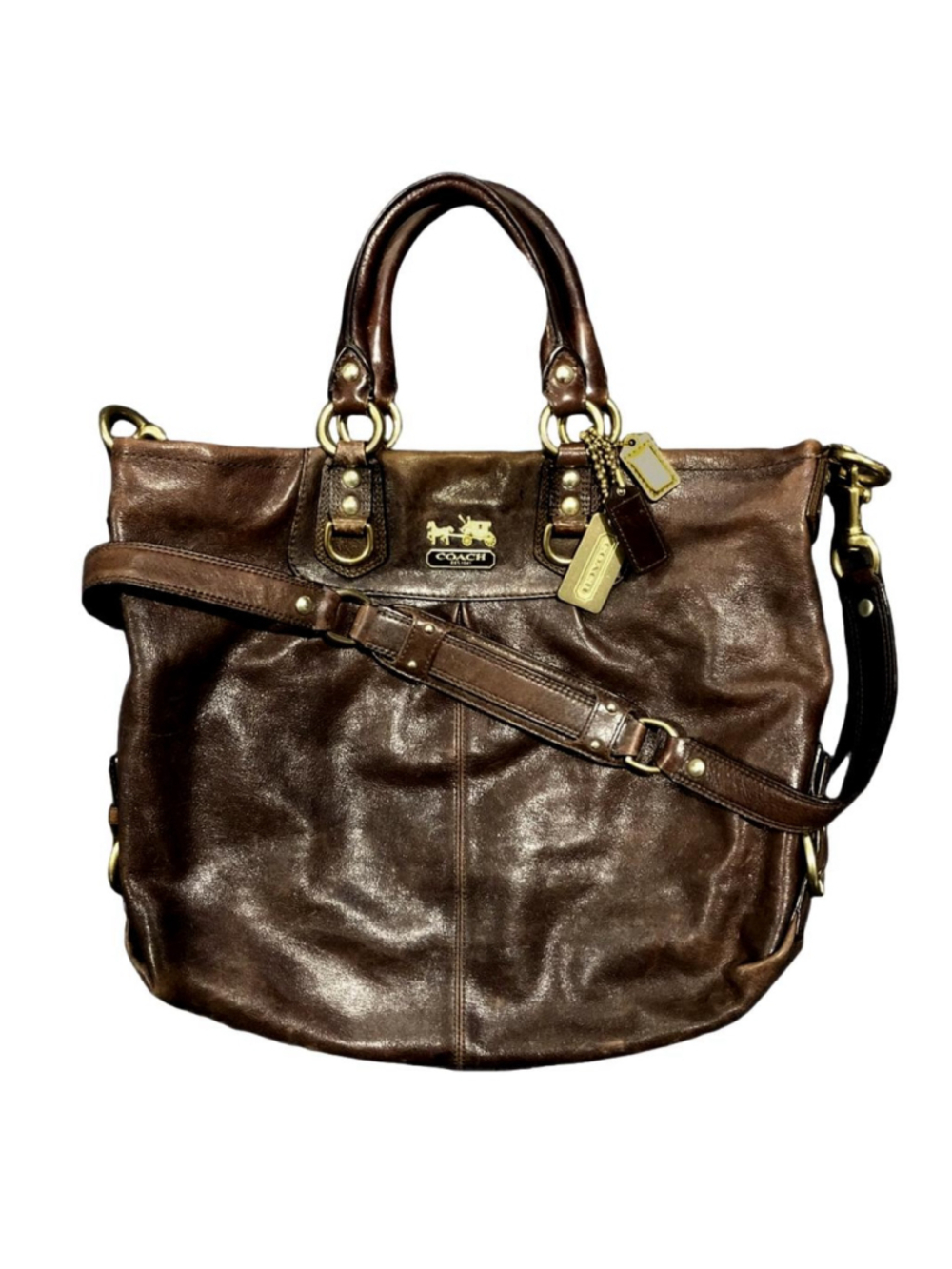 COACH Madison Large Brown Full Grain Leather Satchel Rear Zip Pocket 12935 MINT